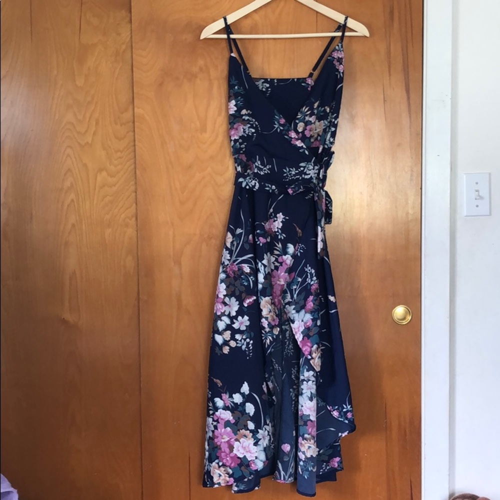 ‼️SOLD ‼️ Navy Blue Flowly Wrap Dress